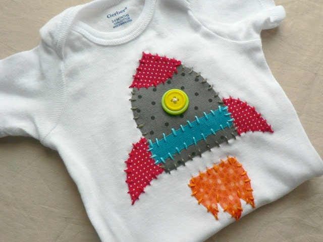 Rocket Ship Applique Onesie Custom size and Colors