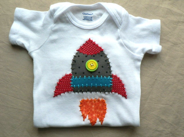 Rocket Ship Applique Onesie Custom size and Colors
