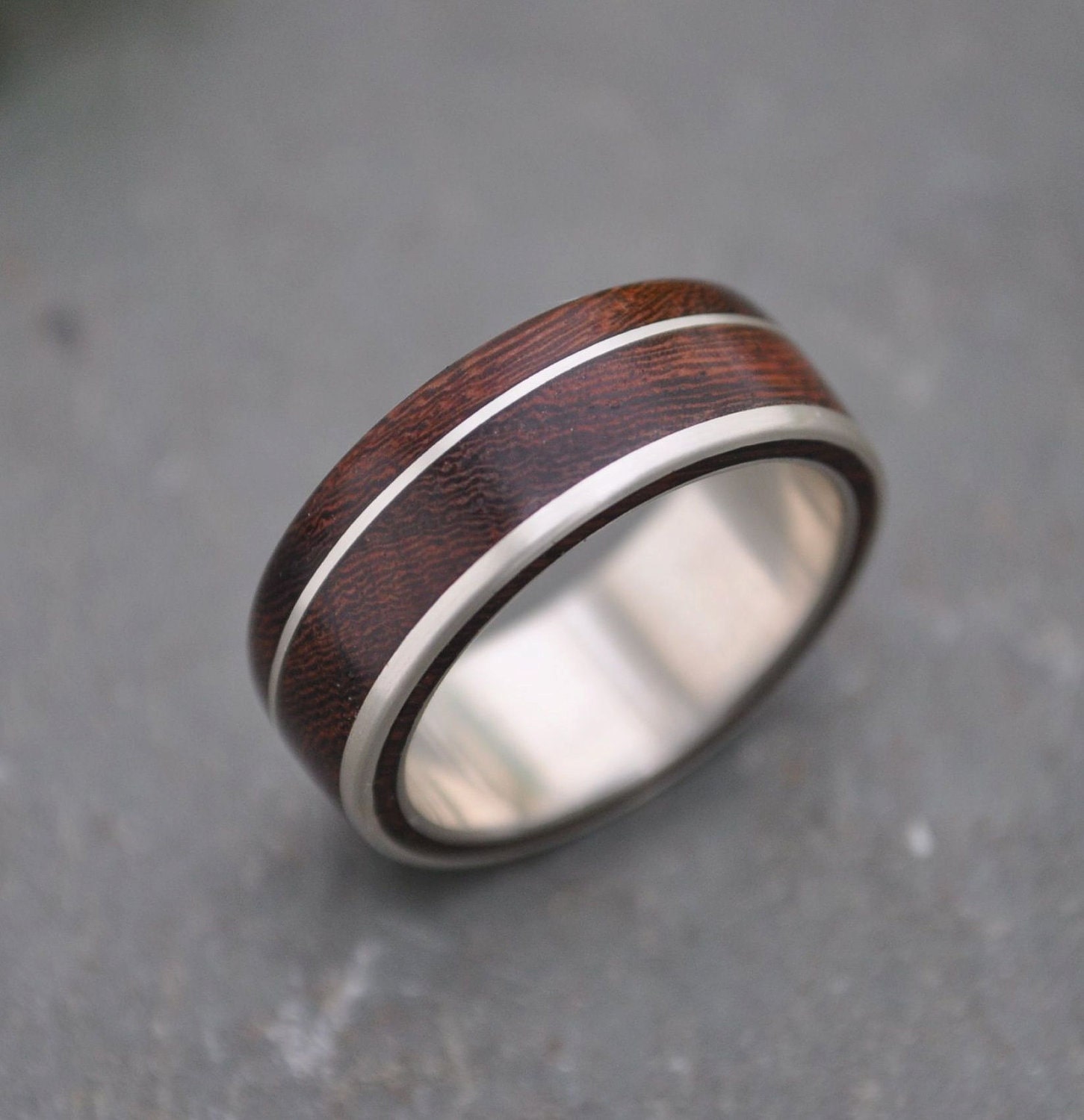 Un Lado Asi Wood Ring - wood and silver wedding band