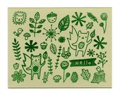 Woodsy Friends set of 4 hand printed cards - blank inside