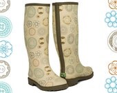 SALE - Sew Cute Vintage Buttons Rainboots - Wellies size UK7 / UK8