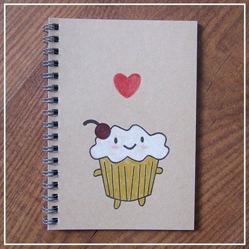 Happy Cupcake - Kawaii Hand-coloured Notebook