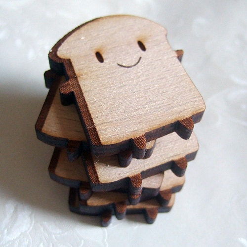 Wooden Bread Slice - Kawaii Brooch