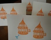 little birdcages (original woodblock print)