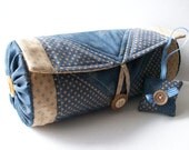 Quilted Patchwork Fabric Case 3 and Little Pincushion in Colonial Blue
