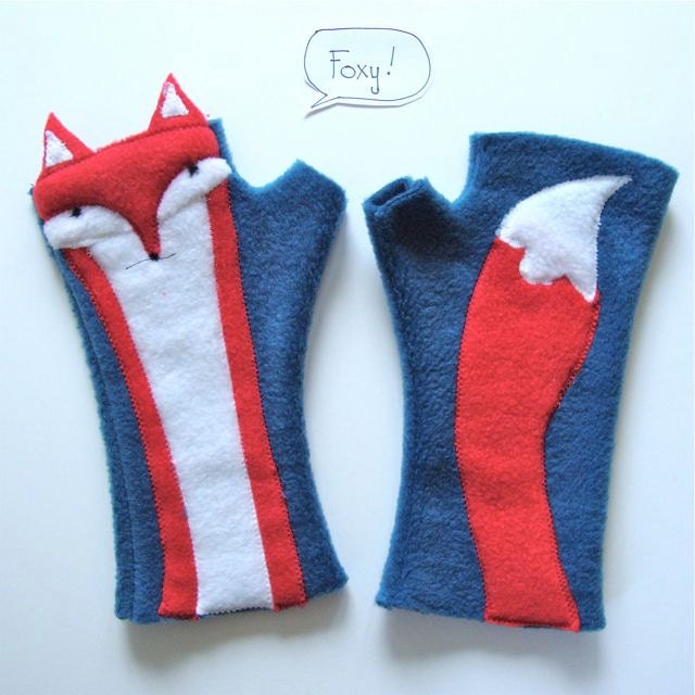 Fingerless Gloves, RED Fox, soft, washable fleece, wrist warmers