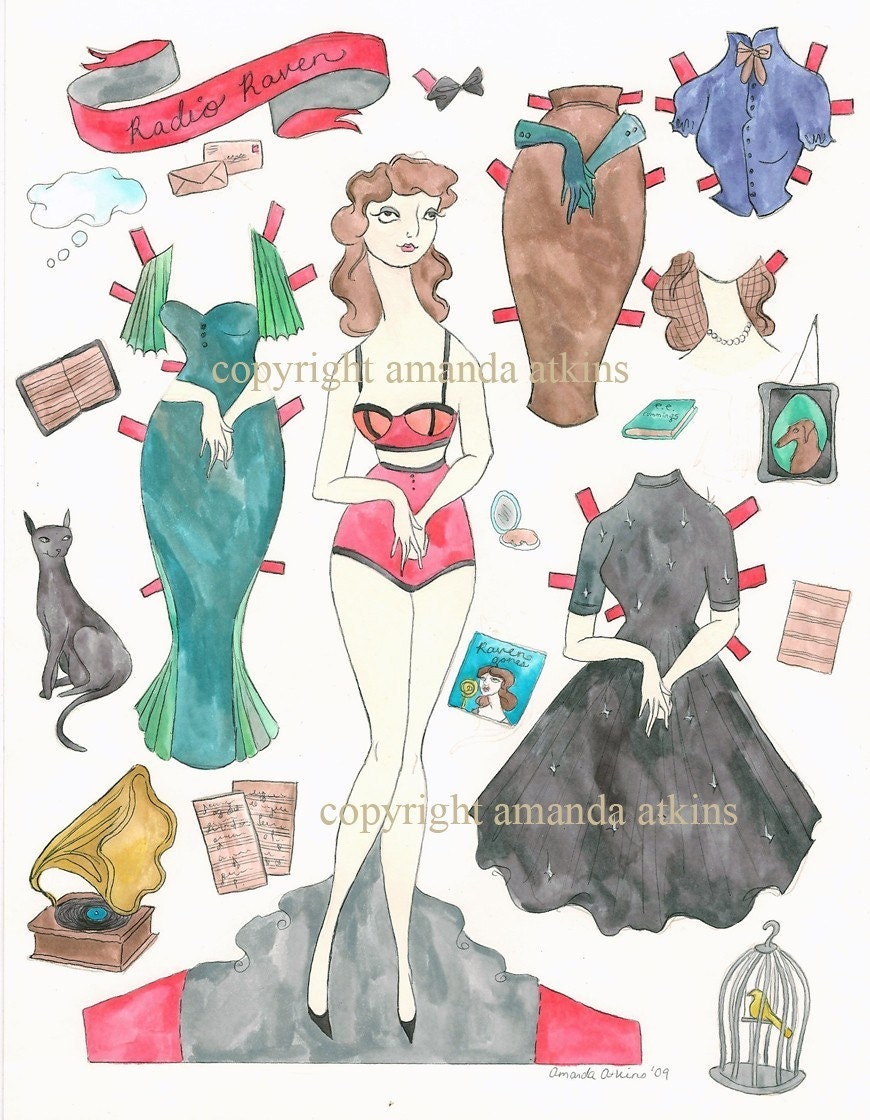 Radio Raven vintage inspired Paper Doll by Amanda Atkins