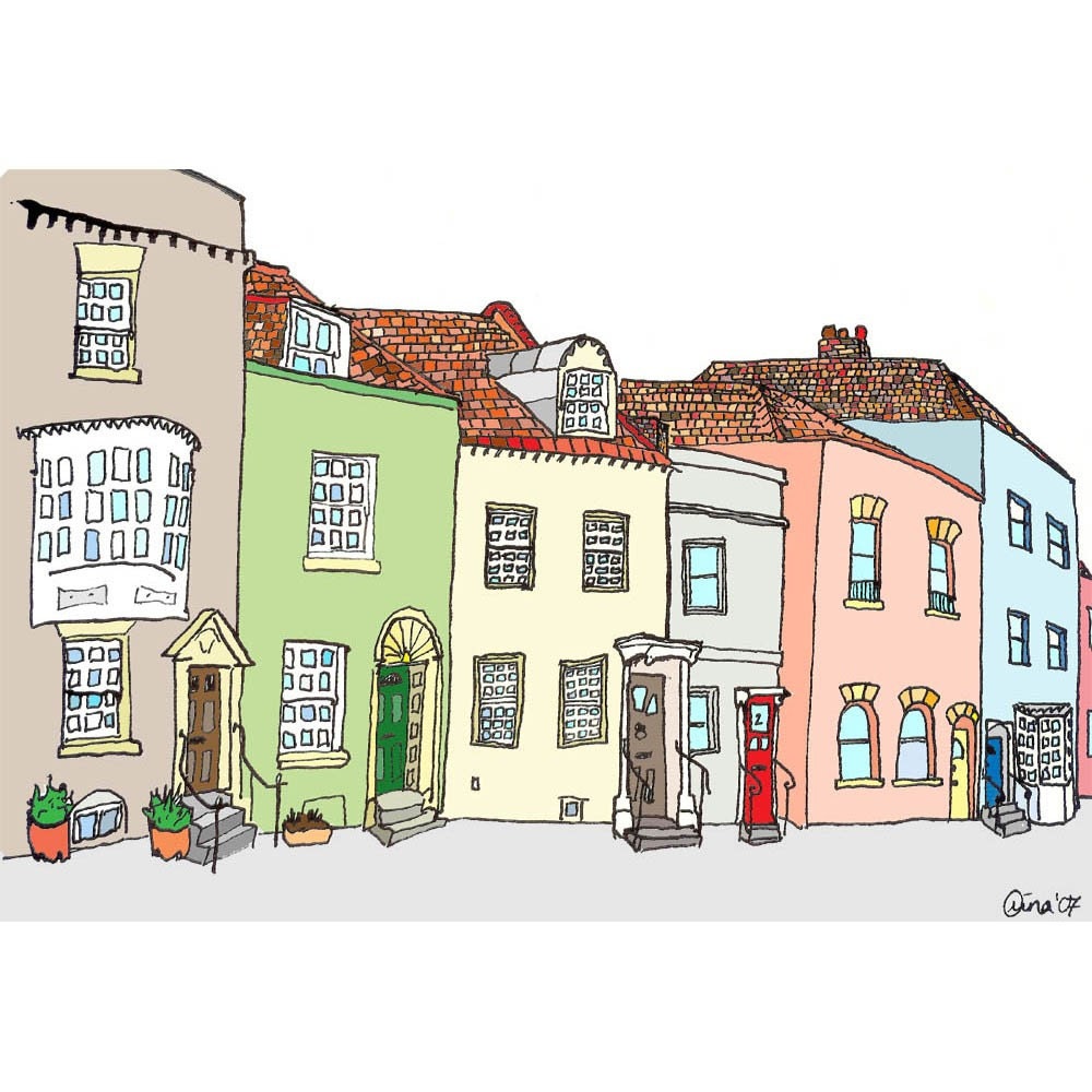 A Row of Colourful Houses - 6 x 8