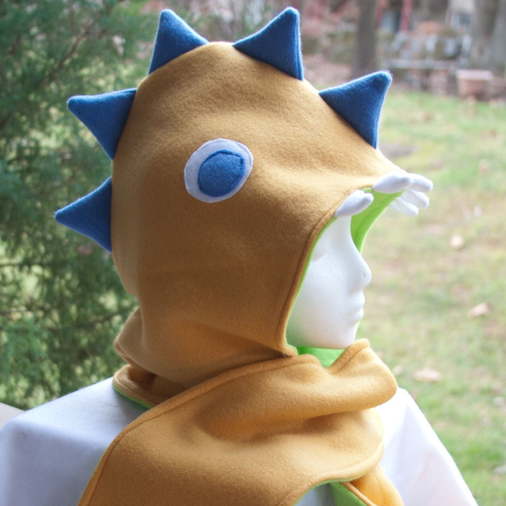 Cuddly Dinosaur Scoodie in Gold, Green, and Blue