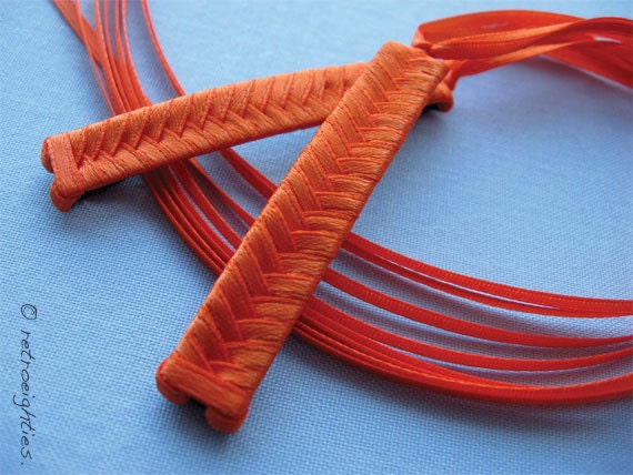 Orange - Braided Ribbon Barrettes