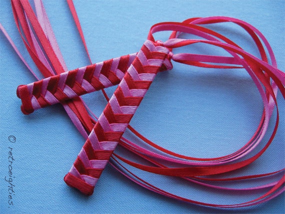 Red and Hot Pink - Braided Ribbon Barrettes