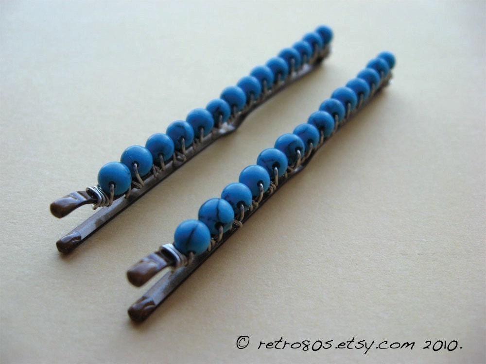 Turquoise - beaded bobby pins