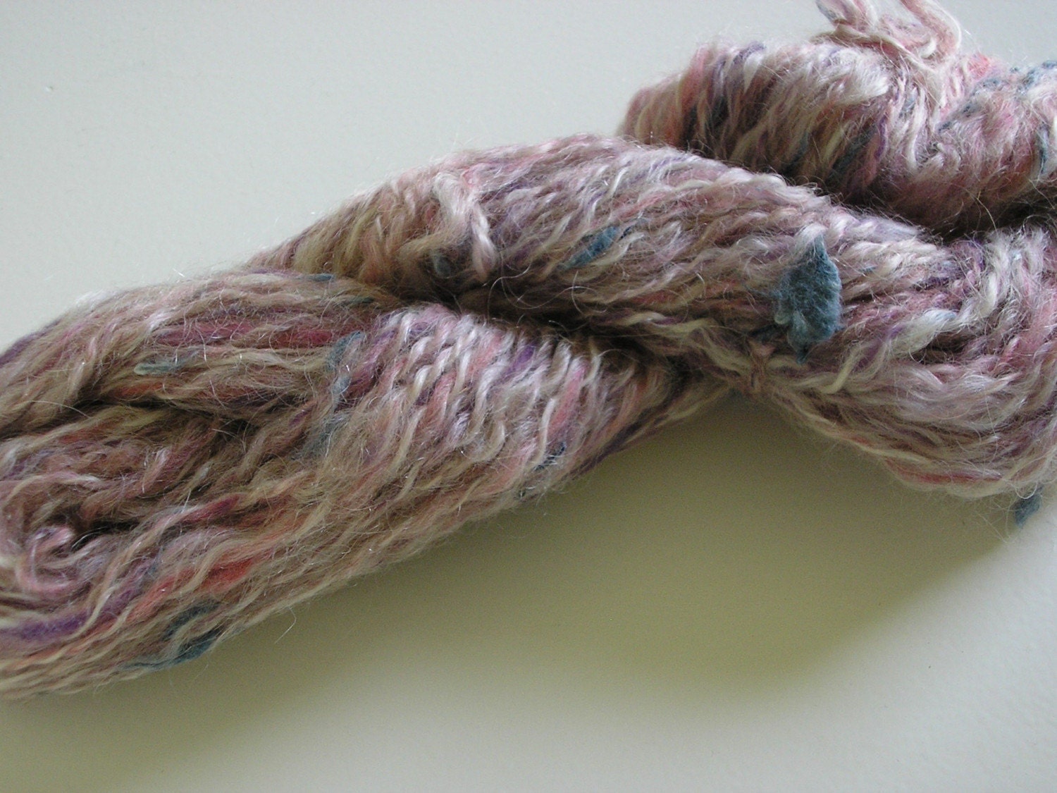 Candy Handspun Yarn - wool, mohair, denim - a Light Worsted Weight - 68 yards