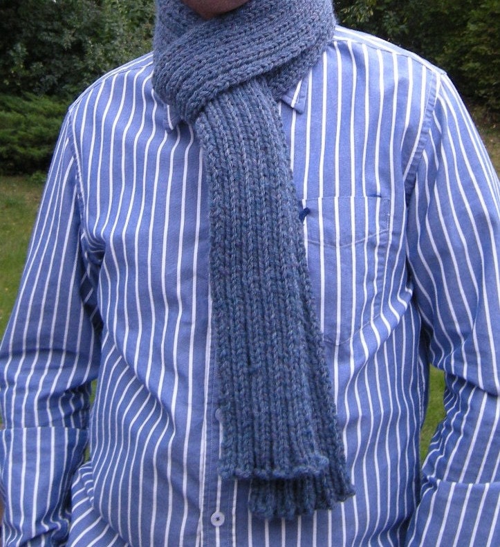 Classic Ribbed Scarf - Blue Scarf for Men or Women -  just over 6 feet long