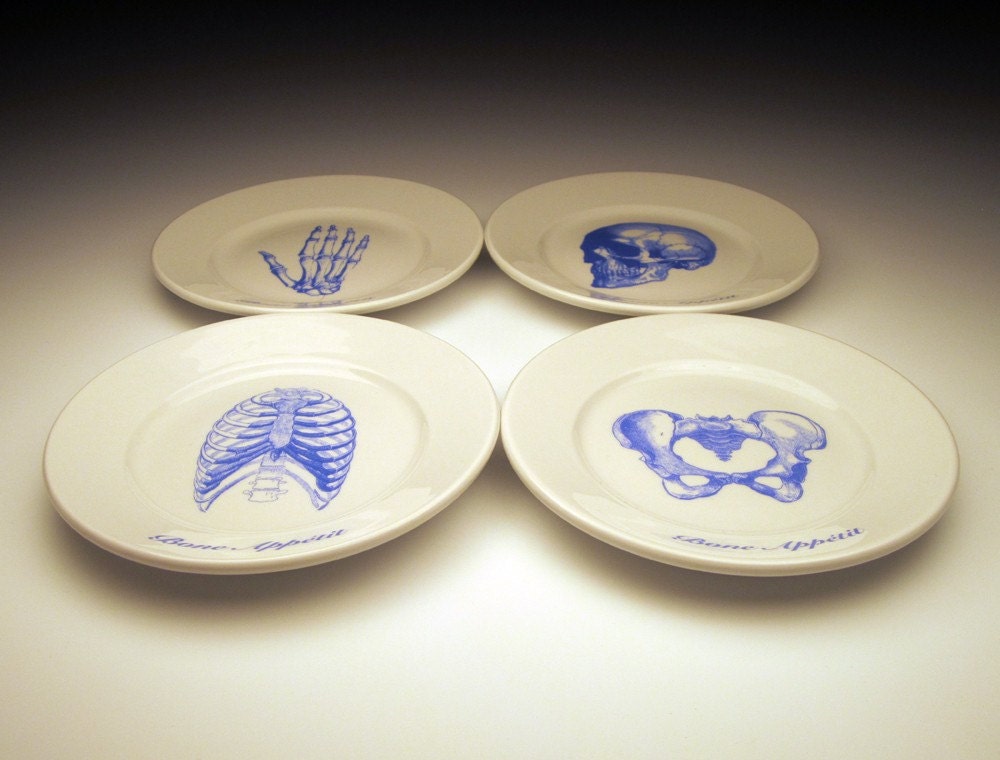BONE APPETIT dessert plate set in BLUE