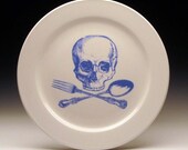 skull and cross-utensils 9 inch dinner plate in BLUE