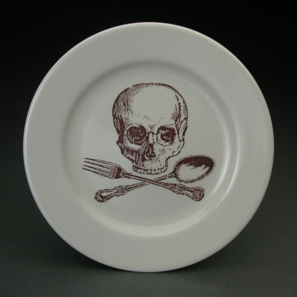 skull and cross-utensils dinner plate 