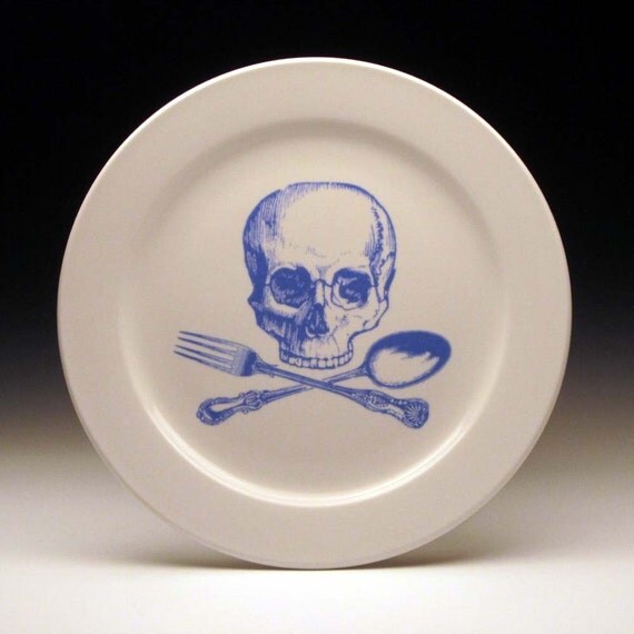 skull and cross-utensils 9 inch dinner plate in BLUE