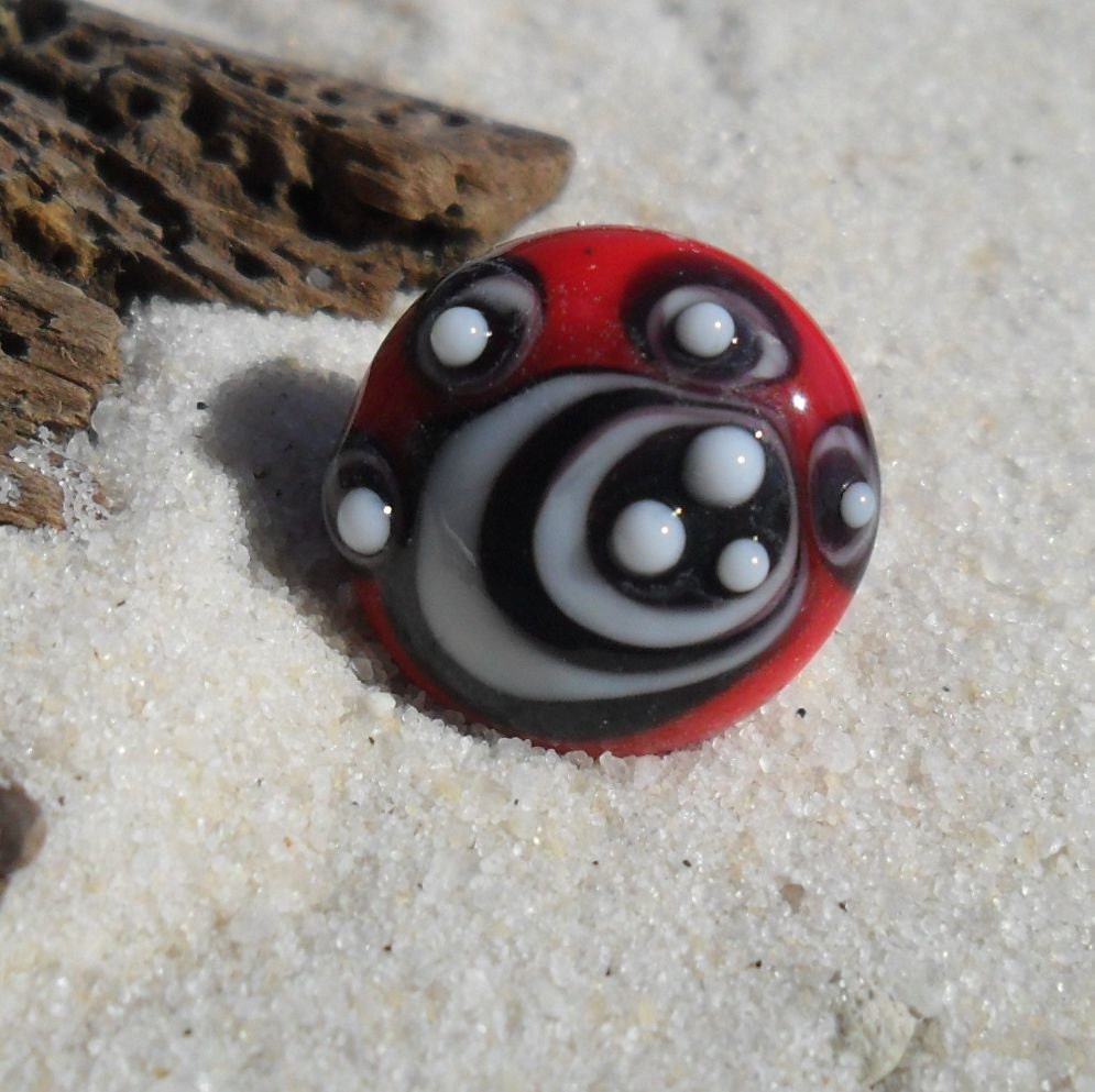 Lampwork Button, Shank Style Red White Black, SRA Handmade