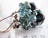 Blue Crystal Earrings, Swarovski Crystal, Sterling Silver Earrings - SOOTHING SEAS