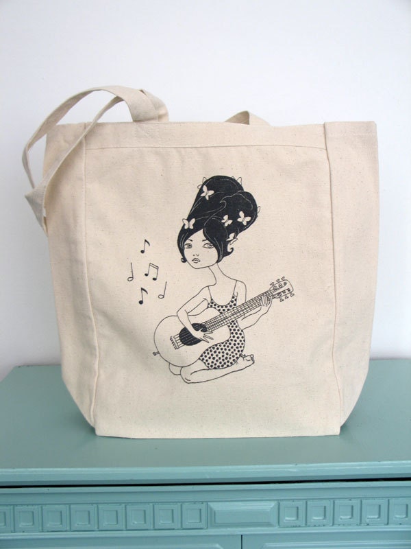 Guitar Girl Canvas Tote Bag