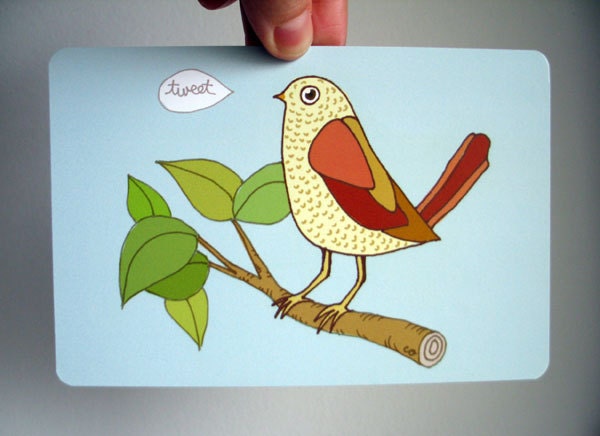 Bird Tweet Art Postcard - from original drawing colored digitally