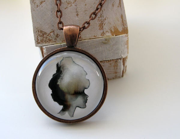 Lady Silhouette Cameo - mini print necklace pendant and chain