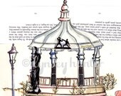 Bandstand - Ink, watercolour and collage illustration