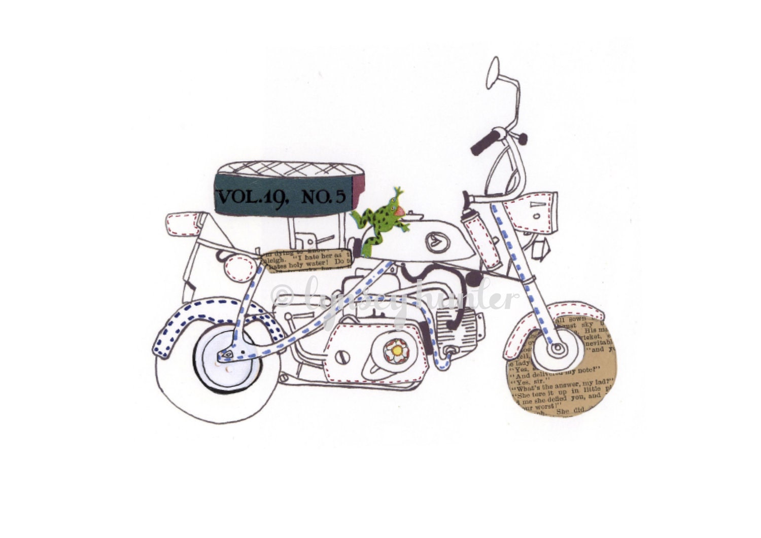 Honda Monkey Bike - Ink and collage illustration