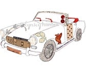 MG Midget - Ink and collage illustration