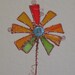 Orange Funky Flower Stained Glass and Copper Garden Art Stake