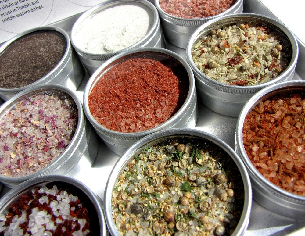 NEW. large gourmet artisanal salts kit. add savory flavor to your baking and cooking.