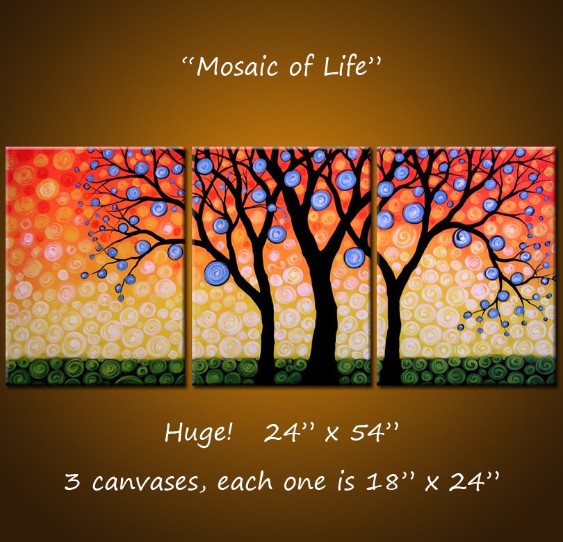 Original Art Painting Landscape Huge Large Trees .. 24" x 54" .. "Mosaic of Life" Make a huge impact in your space