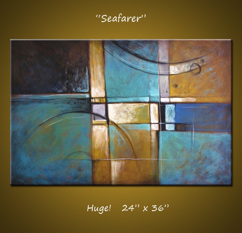 Abstract Painting Original Large Modern Art... blue black white brown ... 24" x 36" ... Seafarer, by Amy Giacomelli