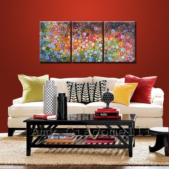 Original Large Abstract Painting Modern Contemporary .. red yellow blue green ...24 x 54 .. Journey to the Stars