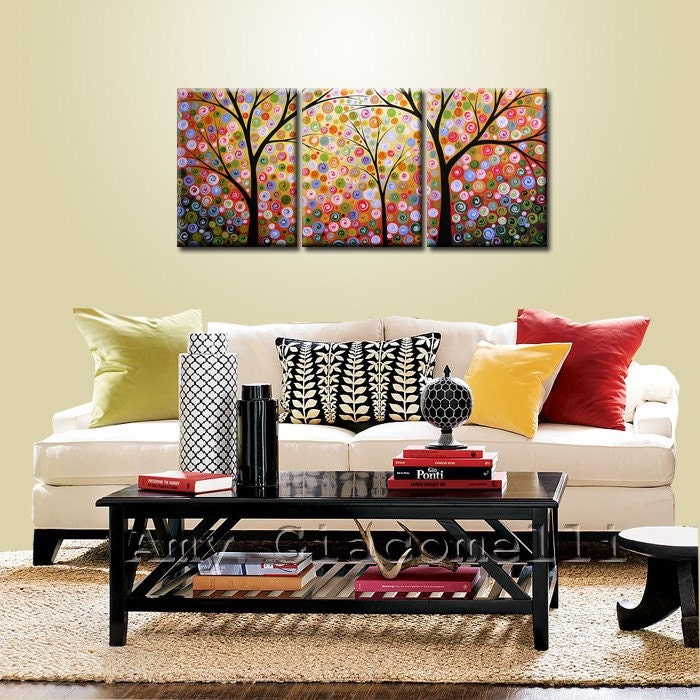 Amy Giacomelli Tree Painting Modern Contemporary Landscape Sky Stars .. red yellow blue green black