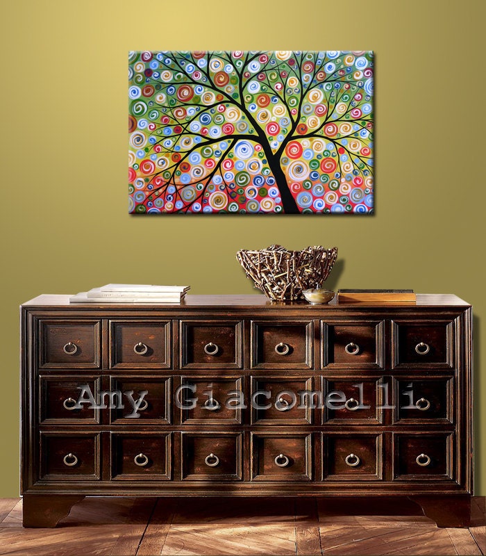 Amy Giacomelli Painting Large Abstract Painting Modern Landscape Tree .. red yellow blue green black ... 24 x 36 .. Sky of Stars