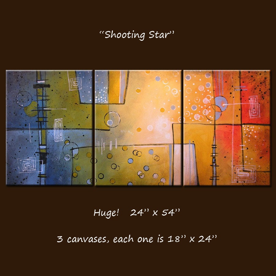 Amy Giacomelli Abstract Painting Original Large Modern Art ... red black brown yellow blue green ... 24 x 54 ..Shooting Star
