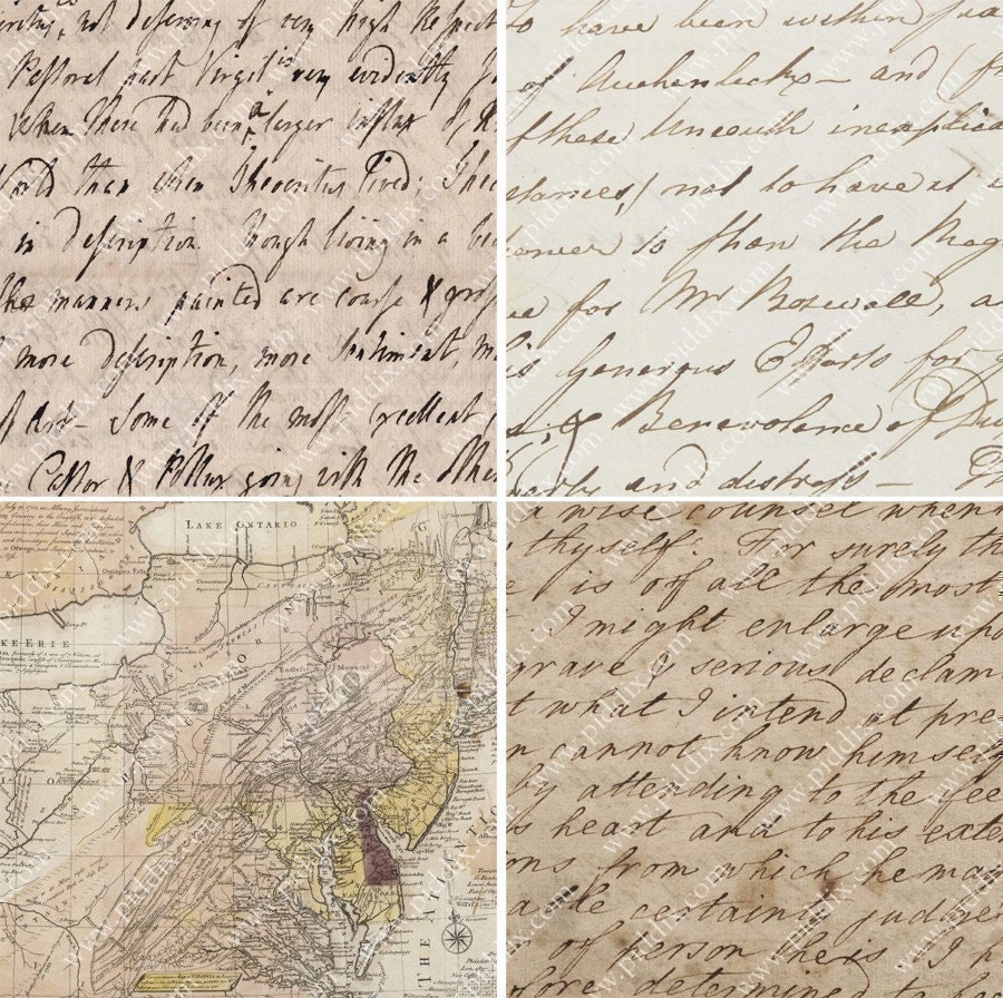 Handwriting, Maps and Music in 2.5 inch squares -- piddix digital collage sheet no. 547