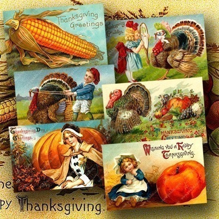 Vintage Thanksgiving Postcards One -- piddix digital collage sheet no. 679