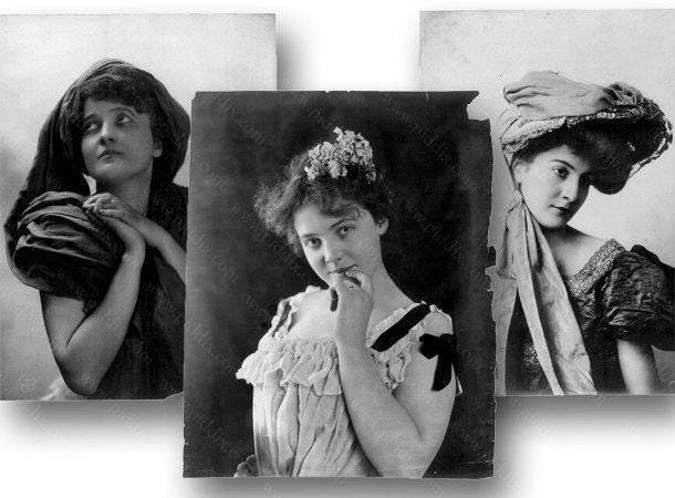 New -- Vintage Gentlemen's Studio Portraits of Lovely Ladies Two -- piddix digital collage sheet no. 86