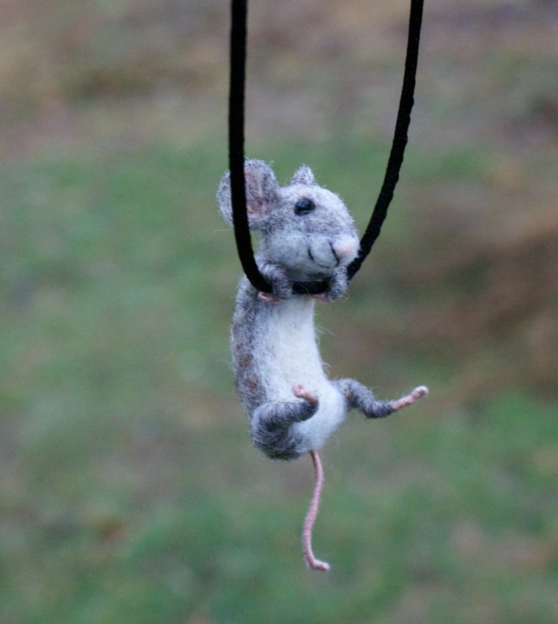 Tiny Mouse Necklace - needle felted