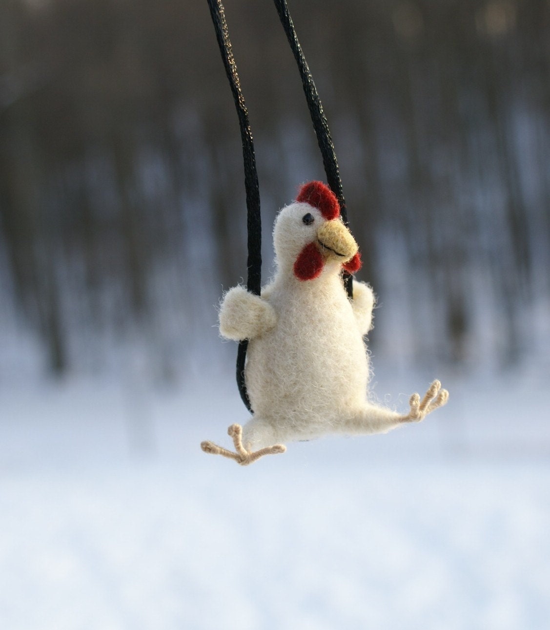 Tiny Chicken Necklace - needle felted