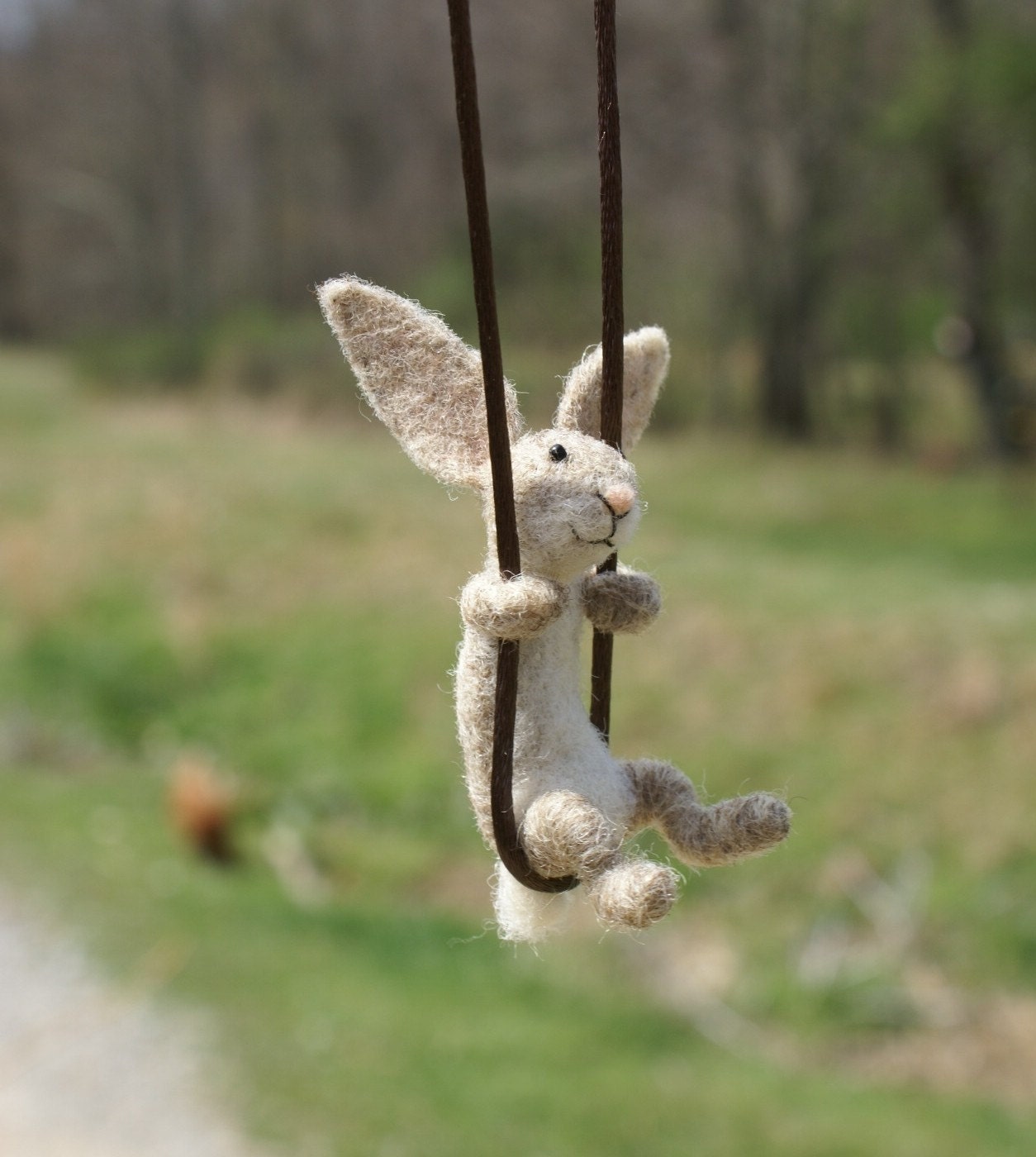 Tiny Rabbit Necklace - needle felted