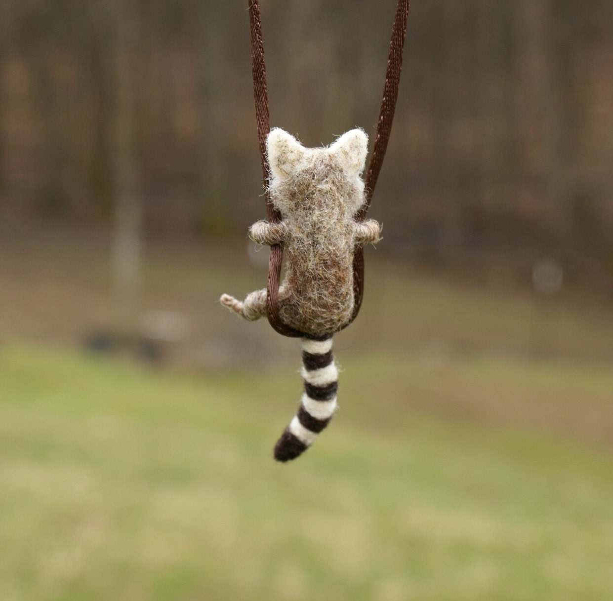 Tiny Raccoon Necklace - needle felted
