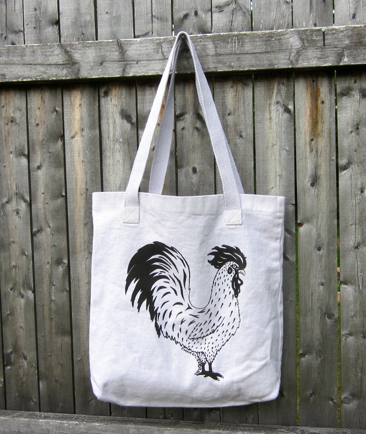 Rooster Tote Bag in Dove Grey Hand-dyed Canvas