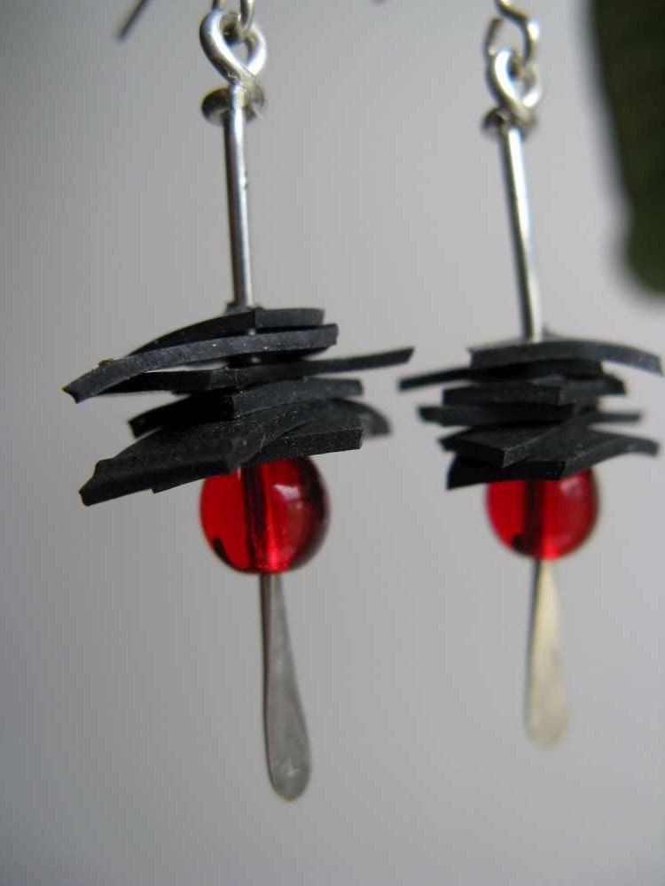 Bike Tire Stacked Earring -red long