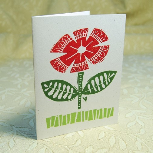 Red Flower Letterpress Note Cards