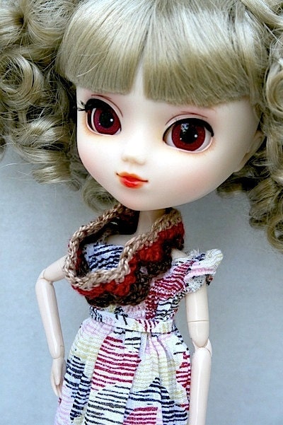 Mini Missoni Inspired Wavy Eternity Scarf for Pullip, Barbie, Blythe, Liv, Monster High in Brown, Red, Tan Headband for Barbie