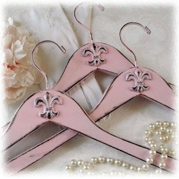 Set of 3 Shabby Pink Fleur de Lis Coat Hangers
